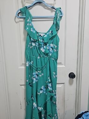 Socialite Teal Floral Ruffle Maxi Dress